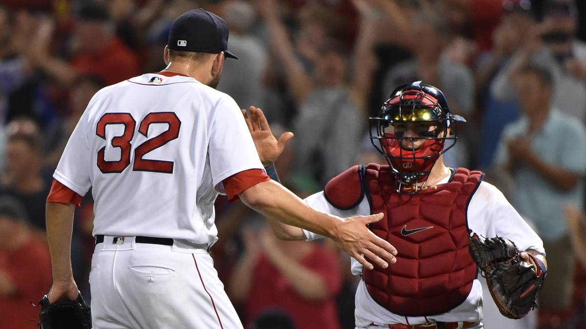 Boston Red Sox closer Matt Barnes, catcher Christian Vazquez