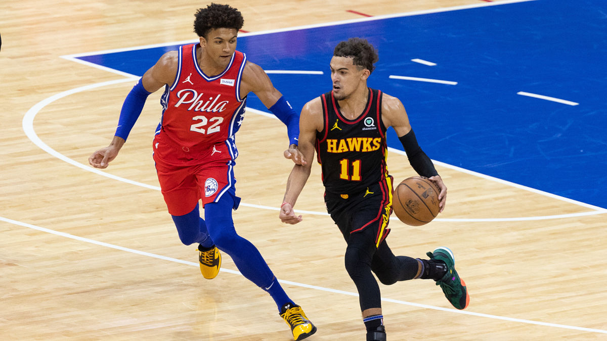 Atlanta Hawks guard Trae Young, Philadelphia 76ers guard Matisse Thybulle