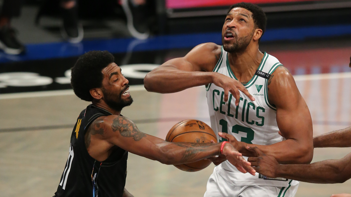 Brooklyn Nets guard Kyrie Irving, Boston Celtics center Tristan Thompson