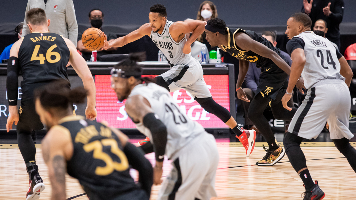 Toronto Raptors forward Pascal Siakam, Portland Trail Blazers guard C.J. McCollum