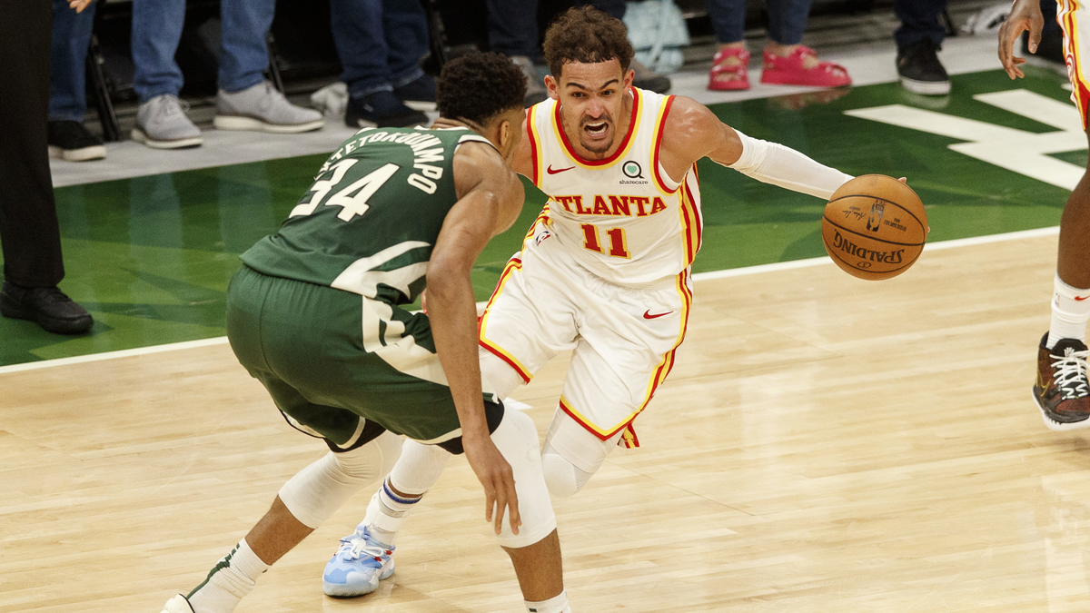Milwaukee Bucks forward Giannis Antetokounmpo, Atlanta Hawks guard Trae Young