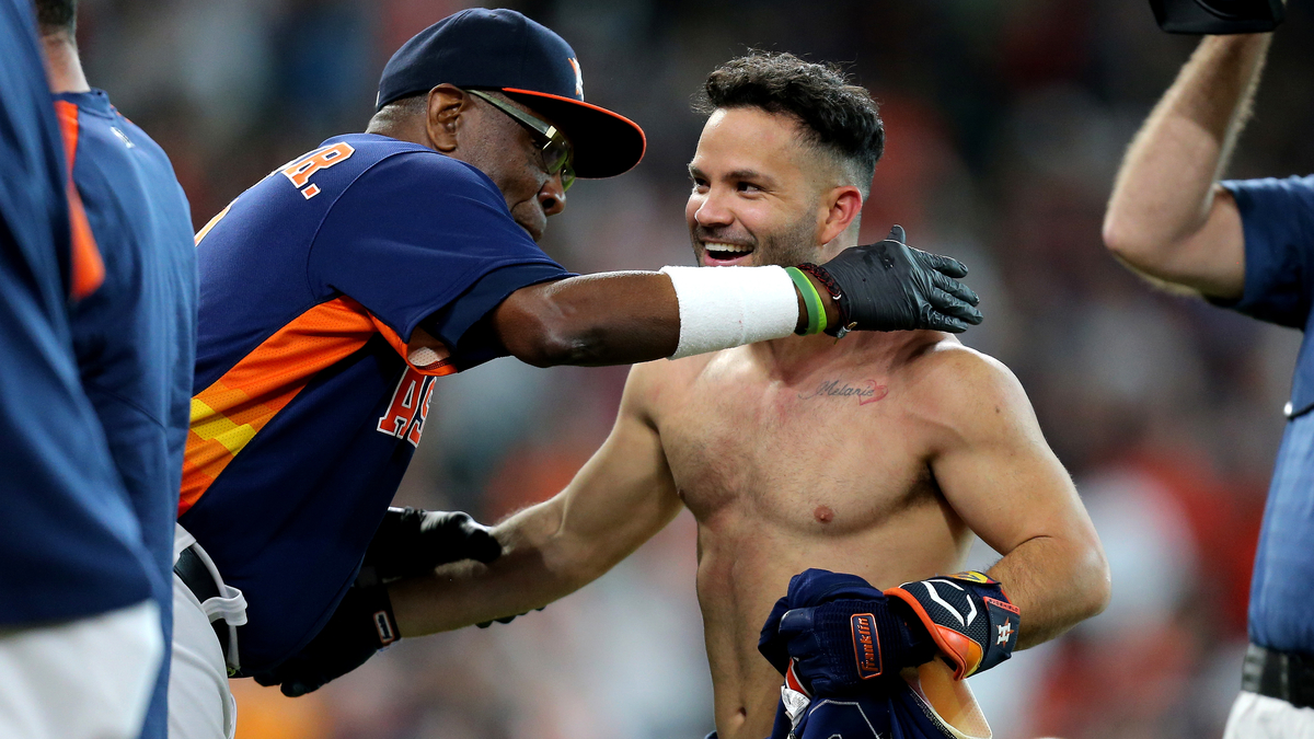 Houston Astros second baseman Jose Altuve, manager Dusty Baker