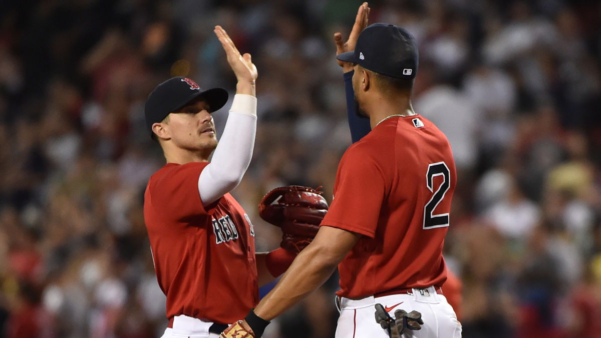 Boston Red Sox infielder/outfielder Kiké Hernández and shortstop Xander Bogaerts