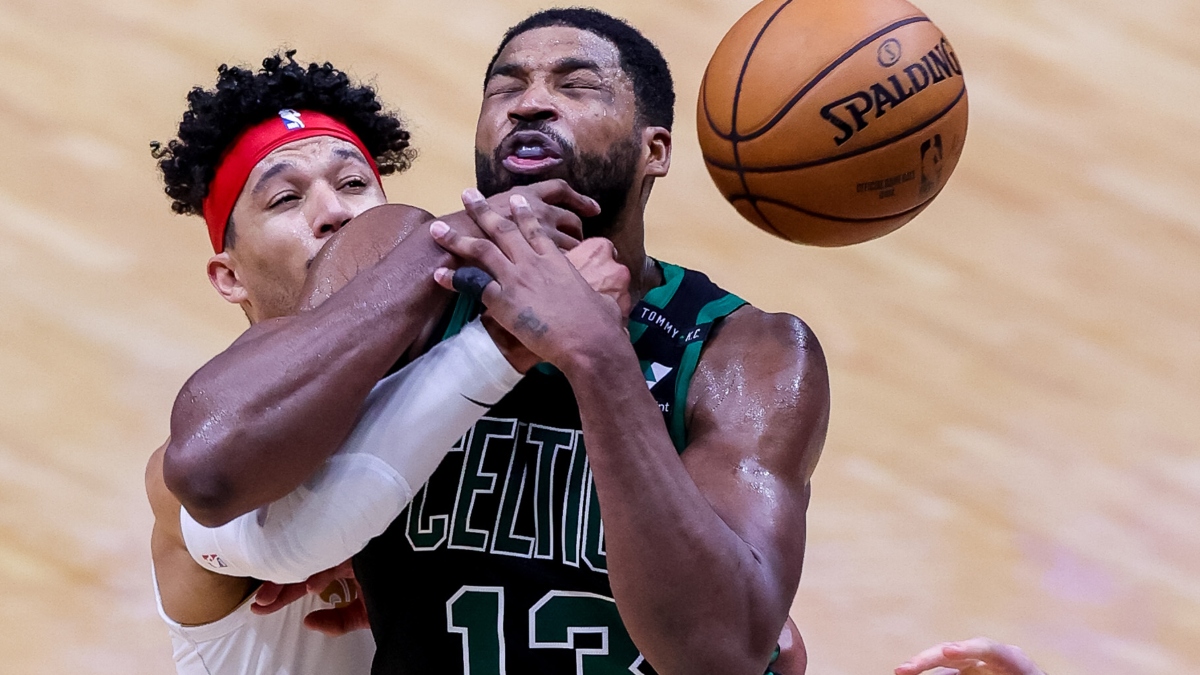 New Orleans Pelicans guard Josh Hart (3) and Boston Celtics center Tristan Thompson (13)