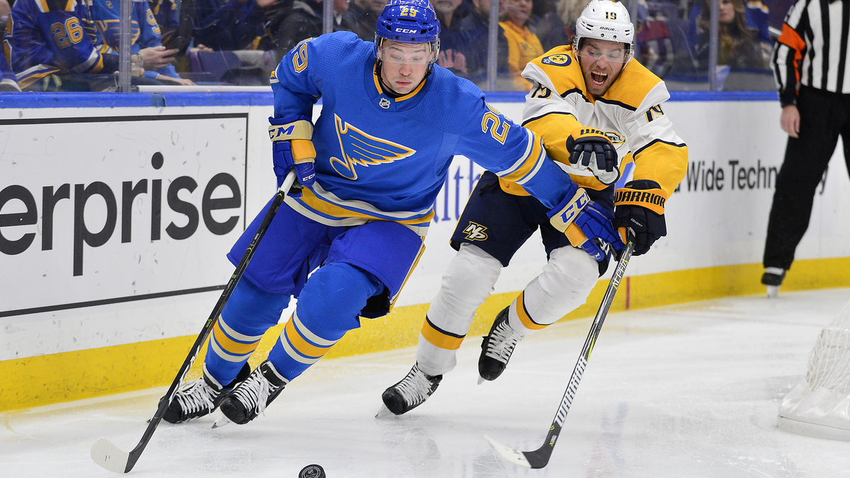 St. Louis Blues defenseman Vince Dunn, Nashville Predators Forward Calle Jarnkrok