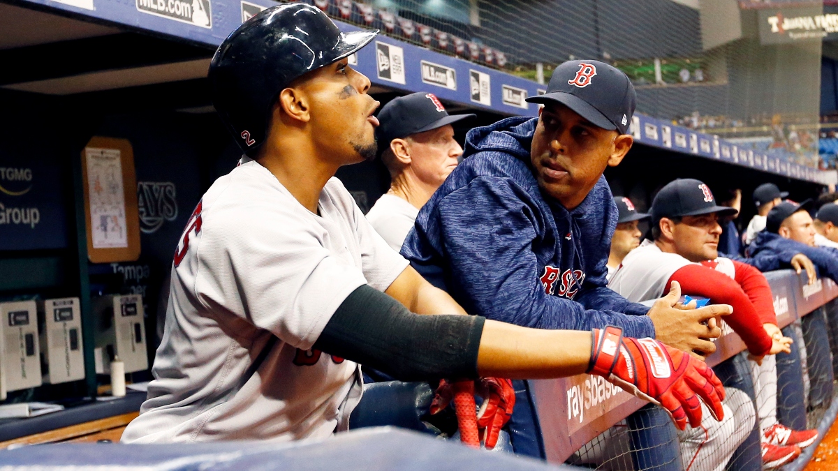 Boston Red Sox shortstop Xander Bogaerts, manager Alex Cora