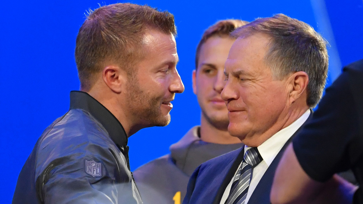 Los Angeles Rams head coach Sean McVay, New England Patriots head coach Bill Belichick