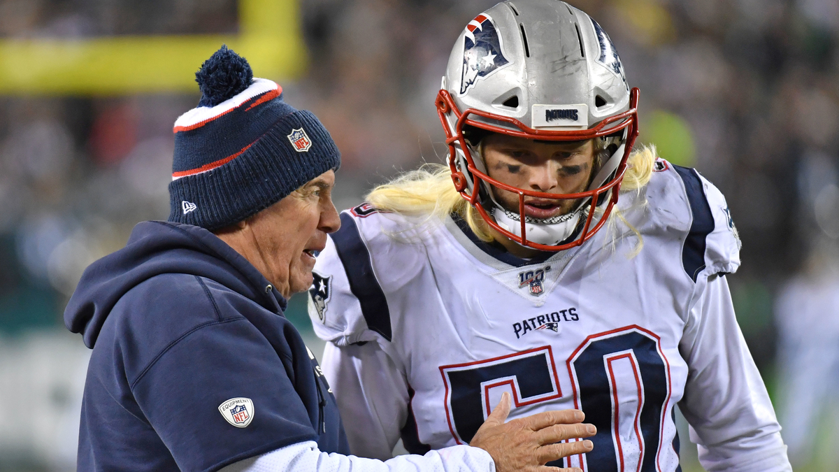 New England Patriots linebacker Chase Winovich, head coach Bill Belichick