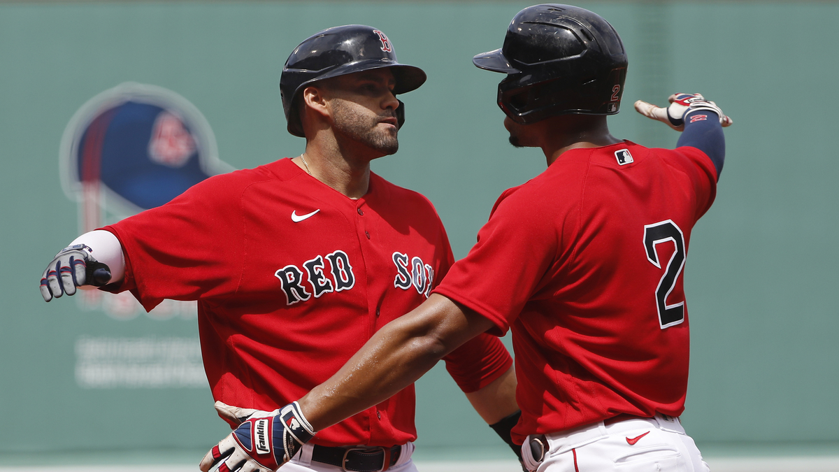 Boston Red Sox shortstop Xander Bogaerts, designated hitter J.D. Martinez