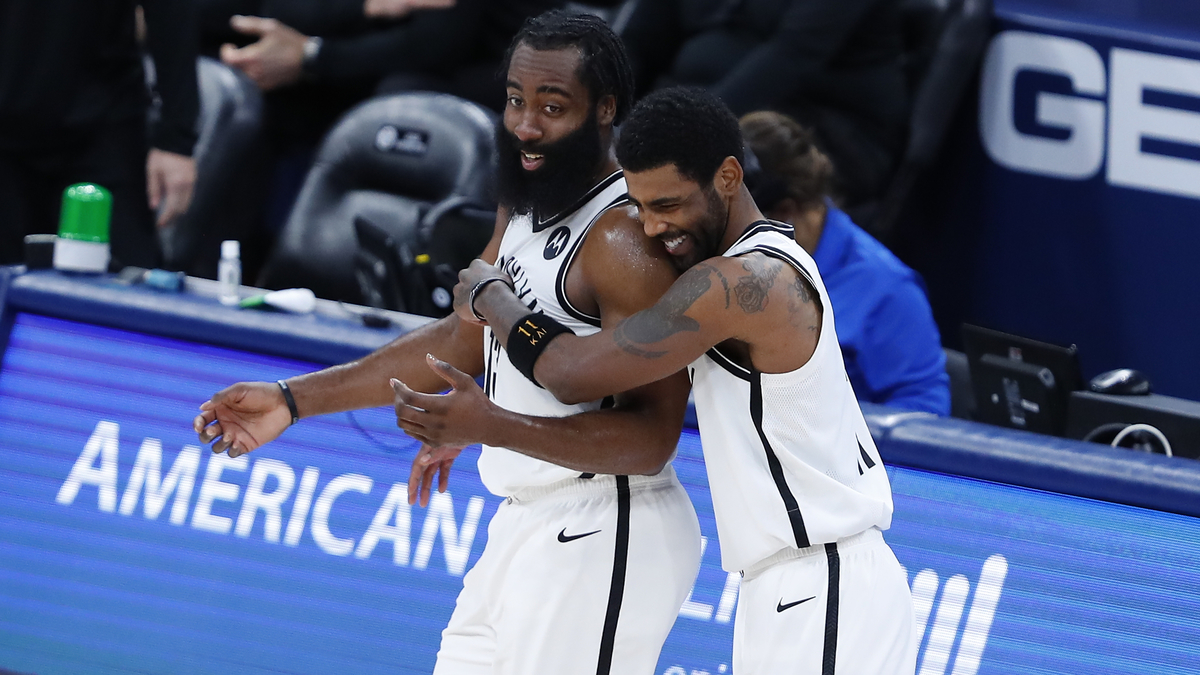Brooklyn Nets guards Kyrie Irving and James Harden