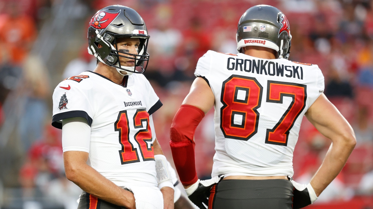 Tampa Bay Buccaneers quarterback Tom Brady (left) and tight end Rob Gronkowski