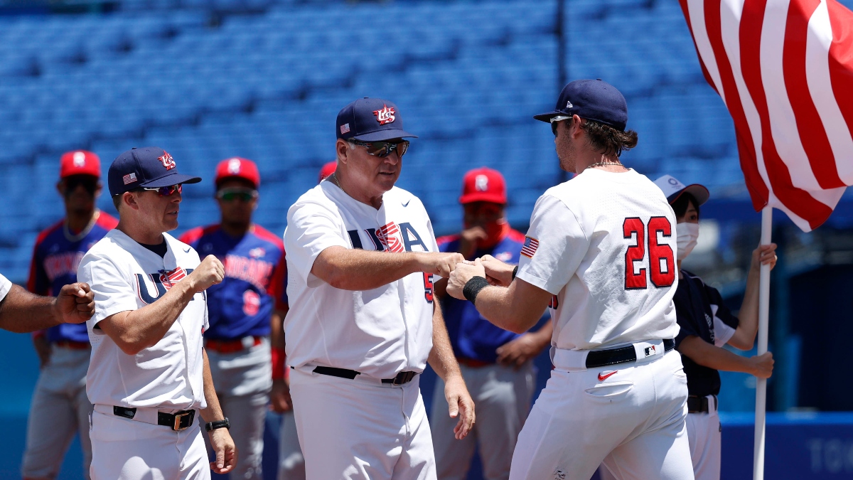 Boston Red Sox prospect Triston Casas (26) and USA Baseball manager Mike Scioscia