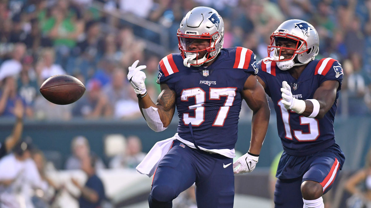 New England Patriots running back Damien Harris, receiver Nelson Agholor
