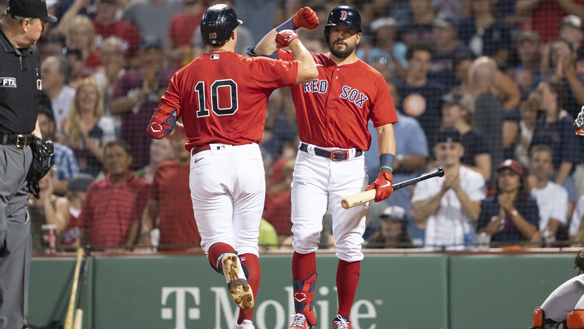 Boston Red Sox outfielders Hunter Renfroe and Kyle Schwarber
