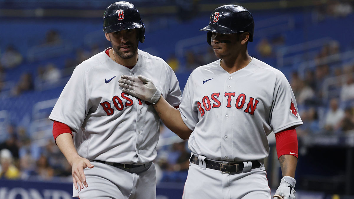 Boston Red Sox designated hitter J.D. Martinez and third baseman Rafael Devers