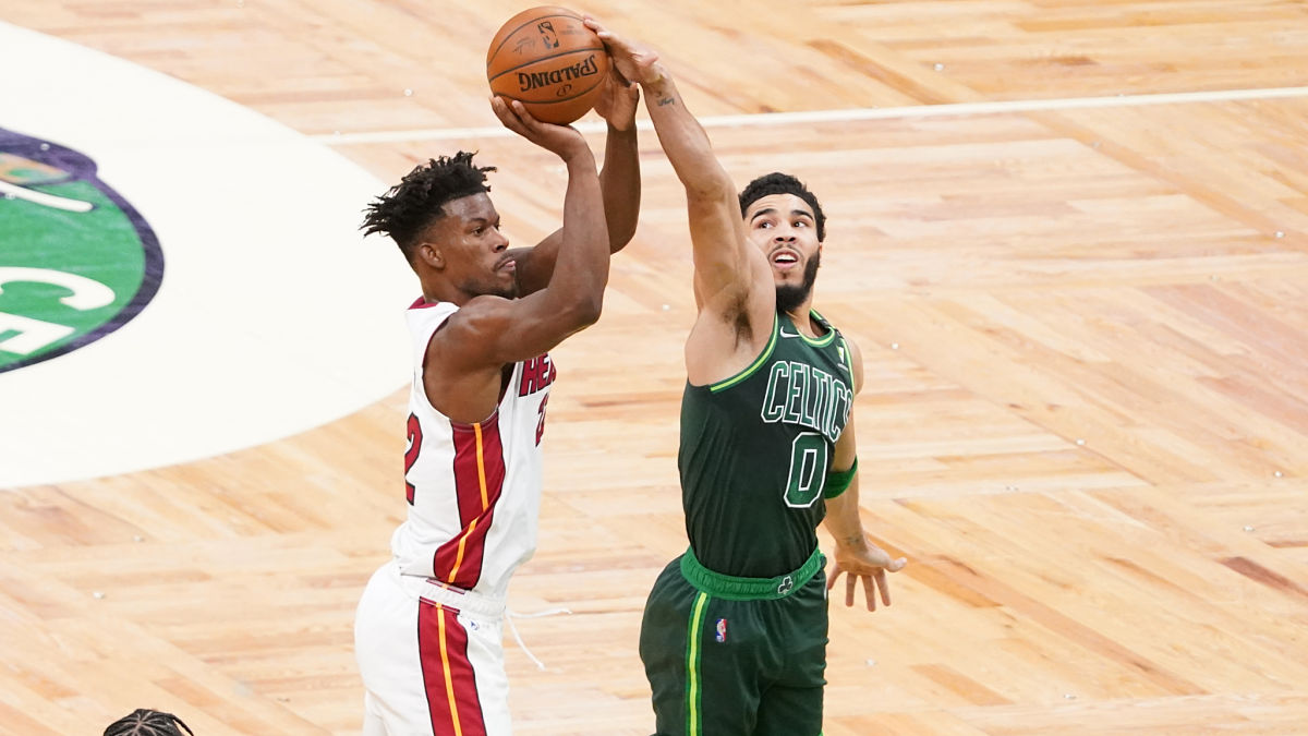 Miami Heat forward Jimmy Butler, Boston Celtics forward Jayson Tatum