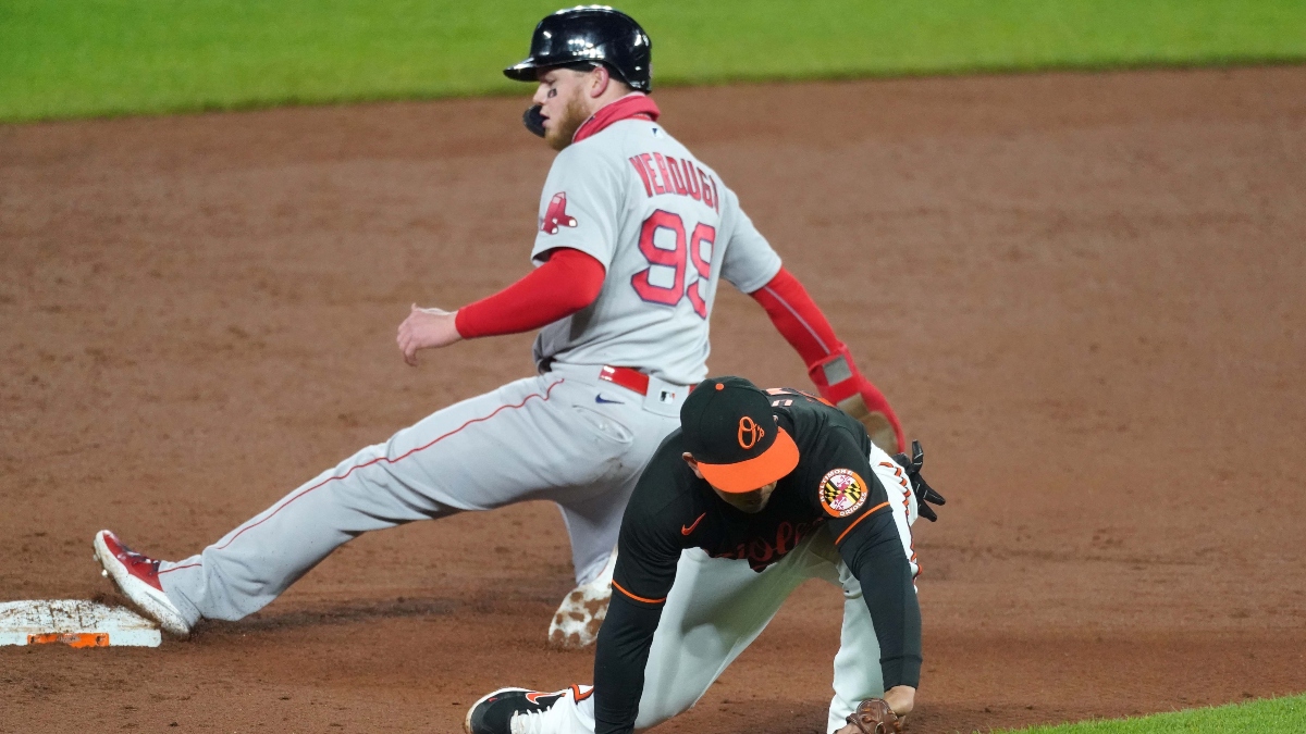Boston Red Sox outfielder Alex Verdugo (99) and Baltimore Orioles second baseman Ramon Urias