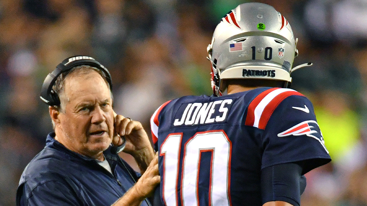 New England Patriots head coach Bill Belichick and quarterback Mac Jones