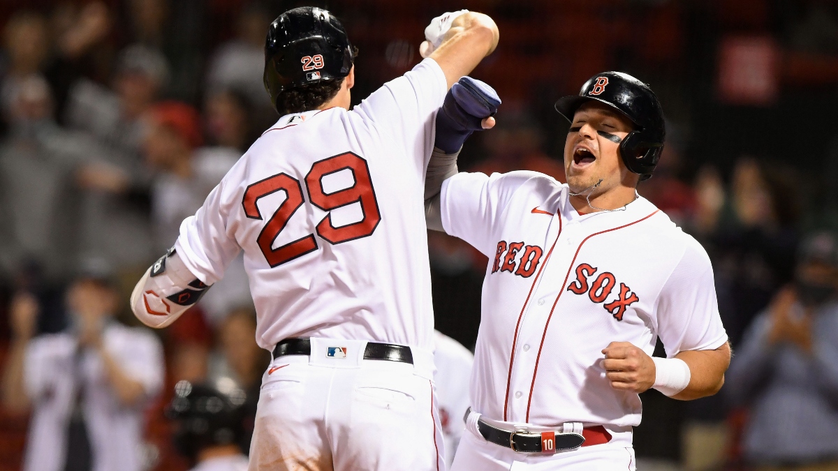 Boston Red Sox first baseman Bobby Dalbec (29) and Hunter Renfroe (10)