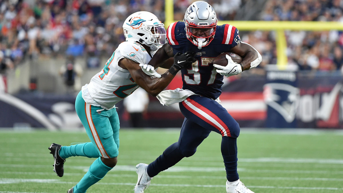 Miami Dolphins cornerback Byron Jones and New England Patriots running back Damien Harris