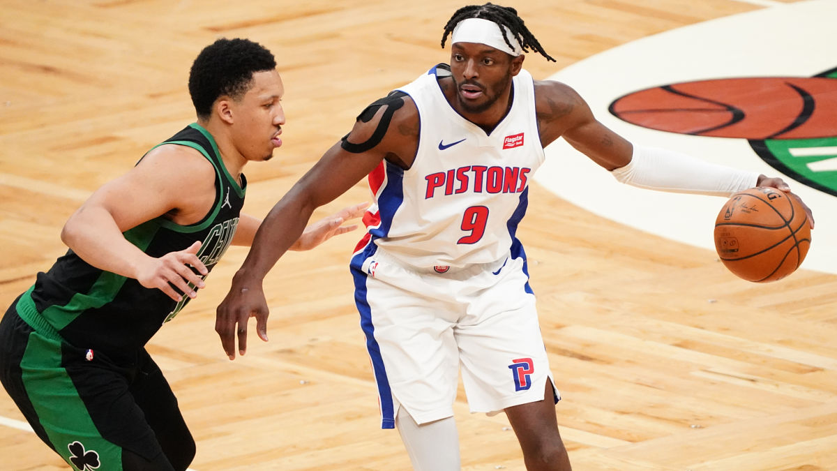 Boston Celtics forward Grant Williams and Detroit Pistons forward Jerami Grant