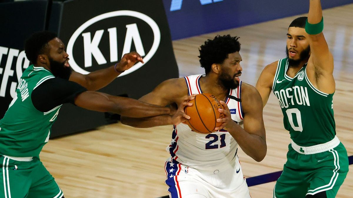Boston Celtics Jaylen Brown, Jayson Tatum, Philadelphia 76ers Joel Embiid