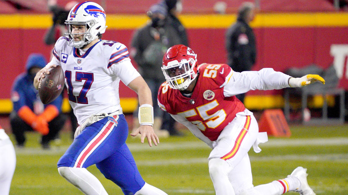 Buffalo Bills quarterback Josh Allen and Kansas City Chiefs defensive end Frank Clark