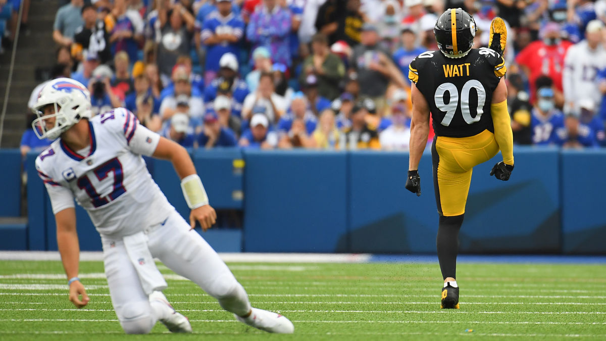 Buffalo Bills quarterback Josh Allen and Pittsburgh Steelers linebacker T.J. Watt
