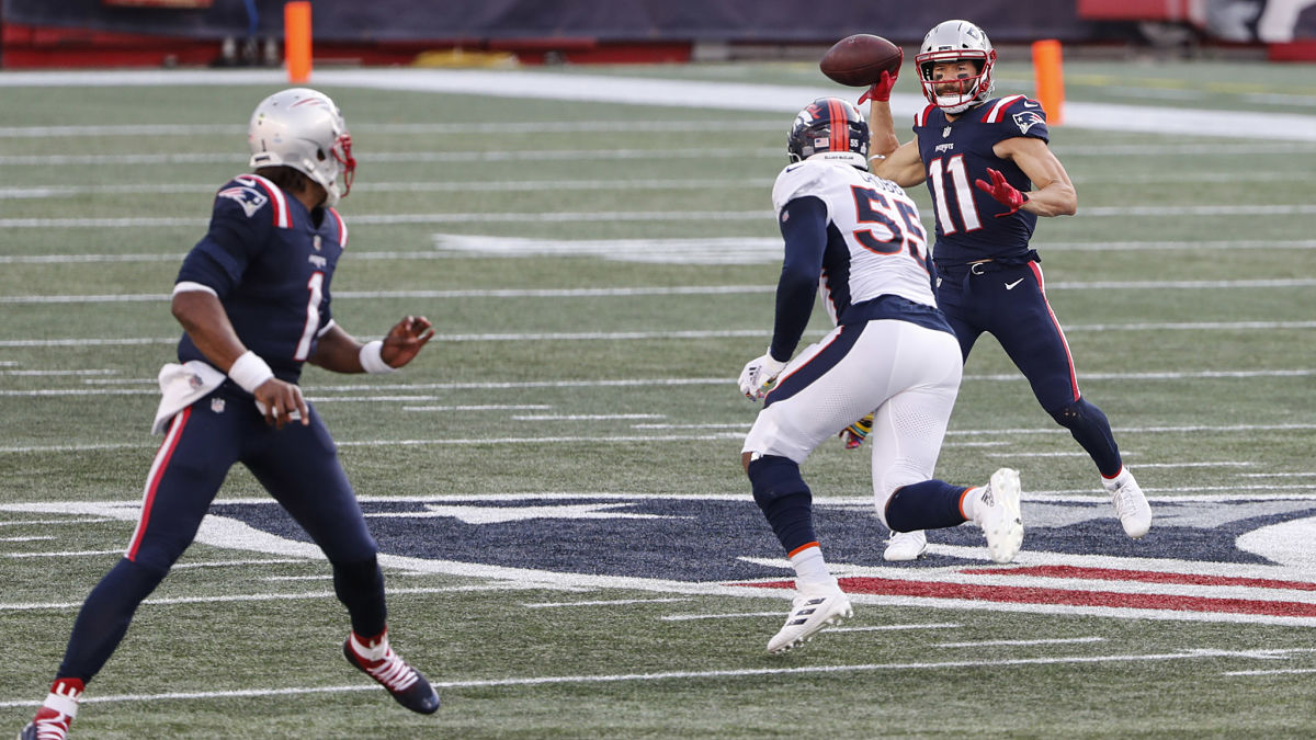 Former New England Patriots receiver Julian Edelman, former quarterback Cam Newton