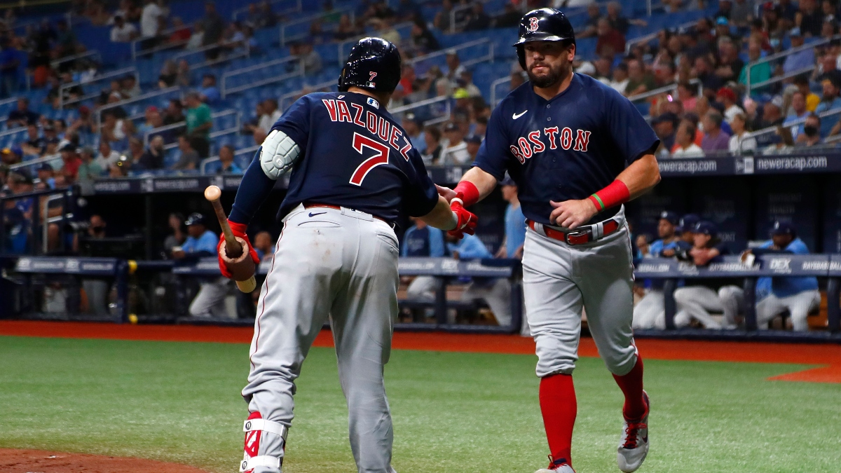 Red Sox catcher Christian Vázquez (left) and outfielder Kyle Schwarber