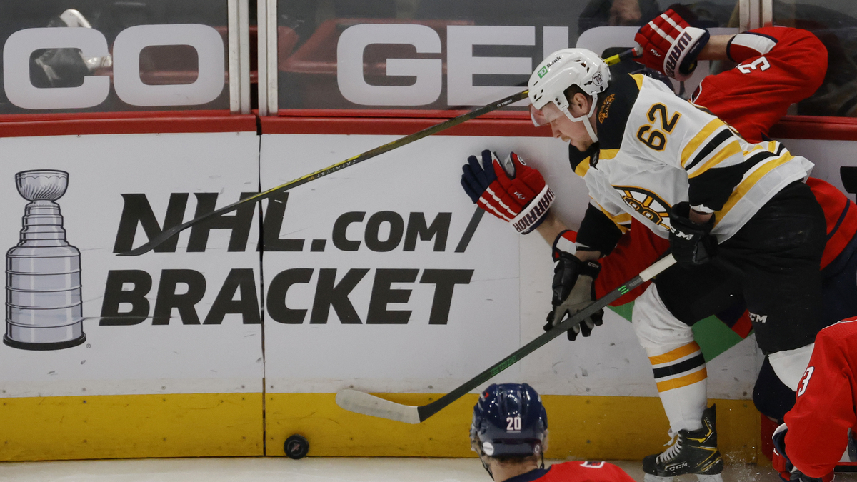 Boston Bruins forward Oskar Steen, Washington Capitals defenseman Zdeno Chara