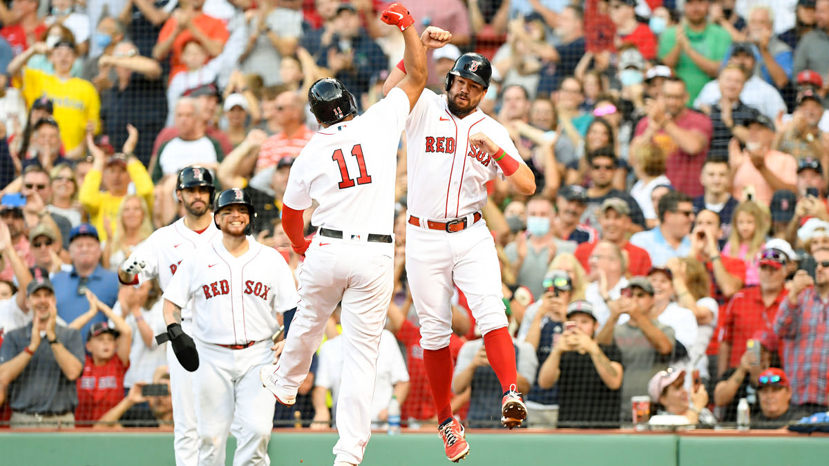 Boston Red Sox third baseman Rafael Devers and outfielder Kyle Schwarber