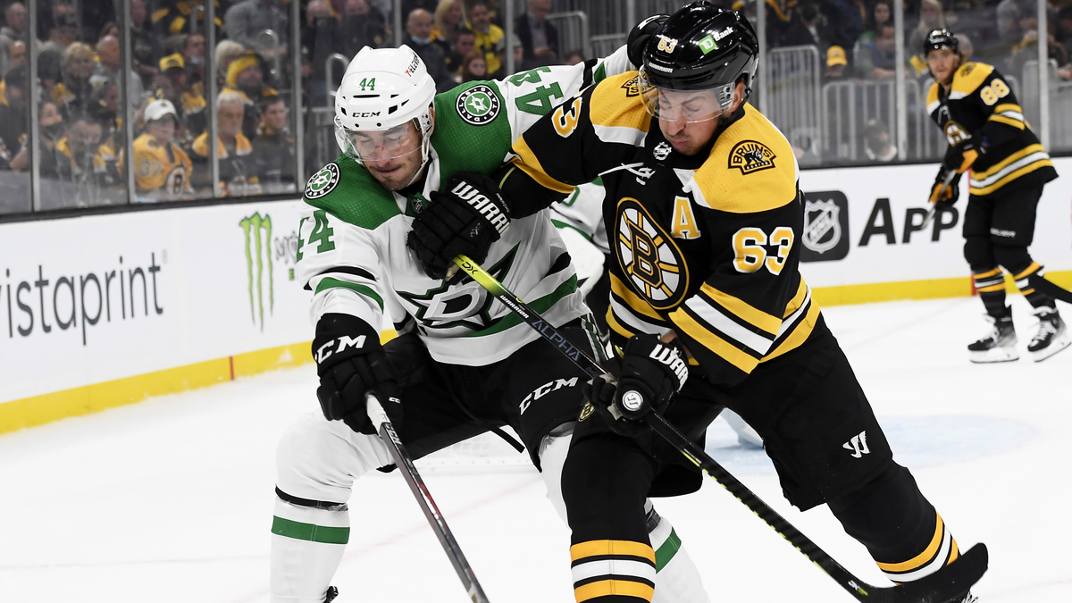 Boston Bruins winger Brad Marchand, Dallas Stars defenseman Joel Hanley