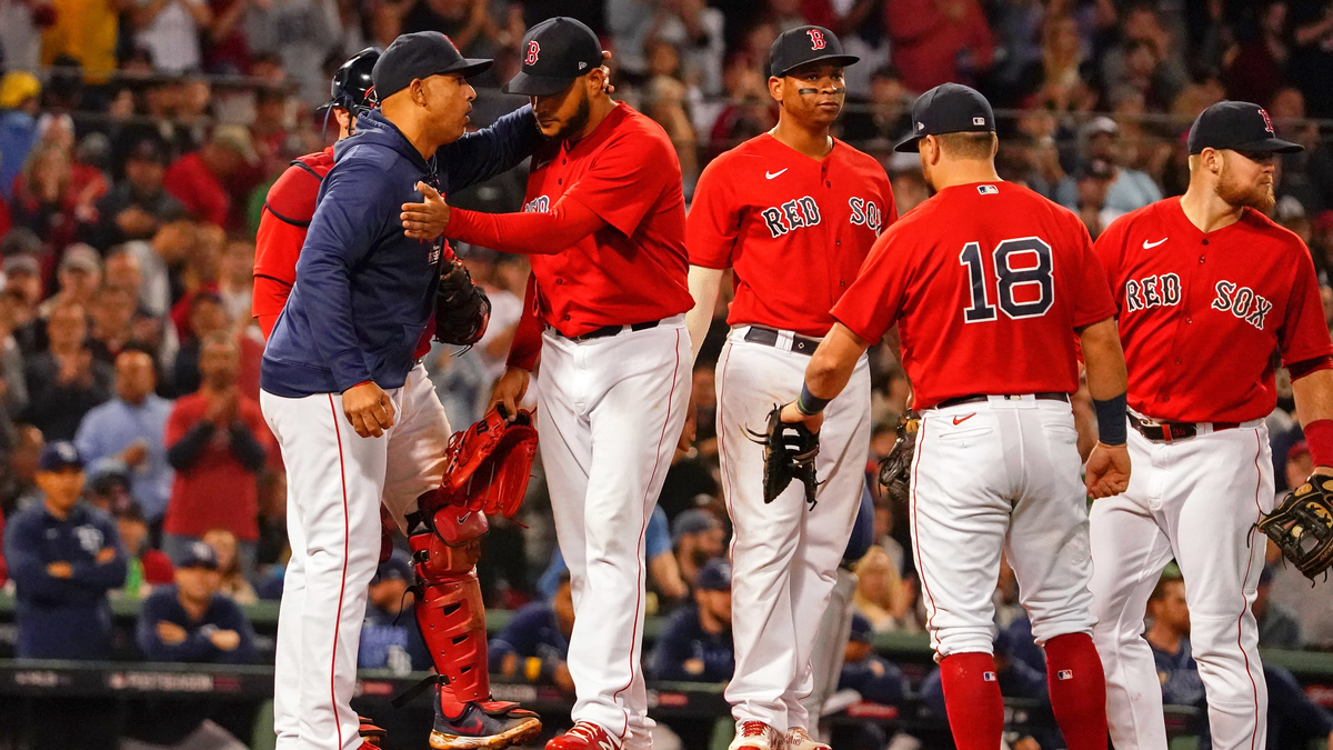 Boston Red Sox pitcher Eduardo Rodriguez, manager Alex Cora