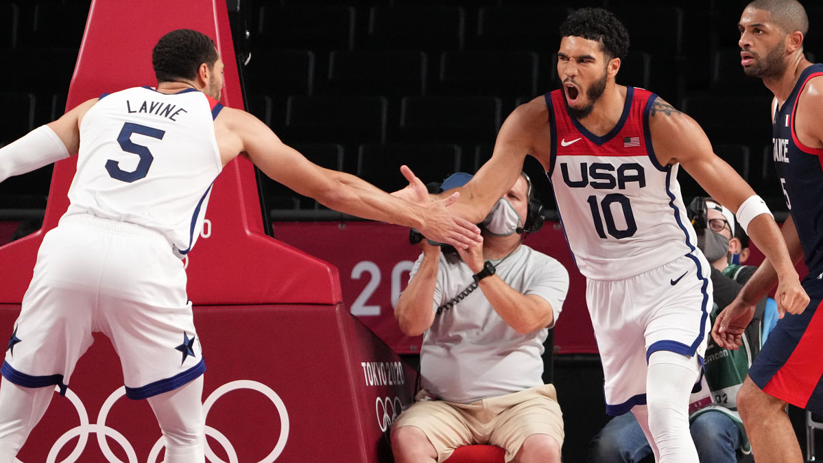 USA Basketball's Jayson Tatum and Zach LaVine