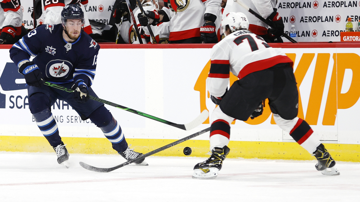 NHL players Pierre-Luc Dubois of the Winnipeg Jets, Ottawa Senators defenseman Thomas Chabot