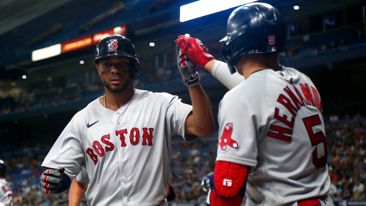 Boston Red Sox shortstop Xander Bogaerts (left) and center fielder Kiké Hernández