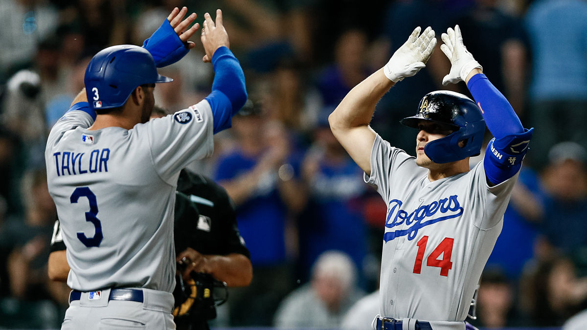 Los Angeles Dodgers third baseman Chris Taylor and Boston Red Sox outfielder Kike Hernandez