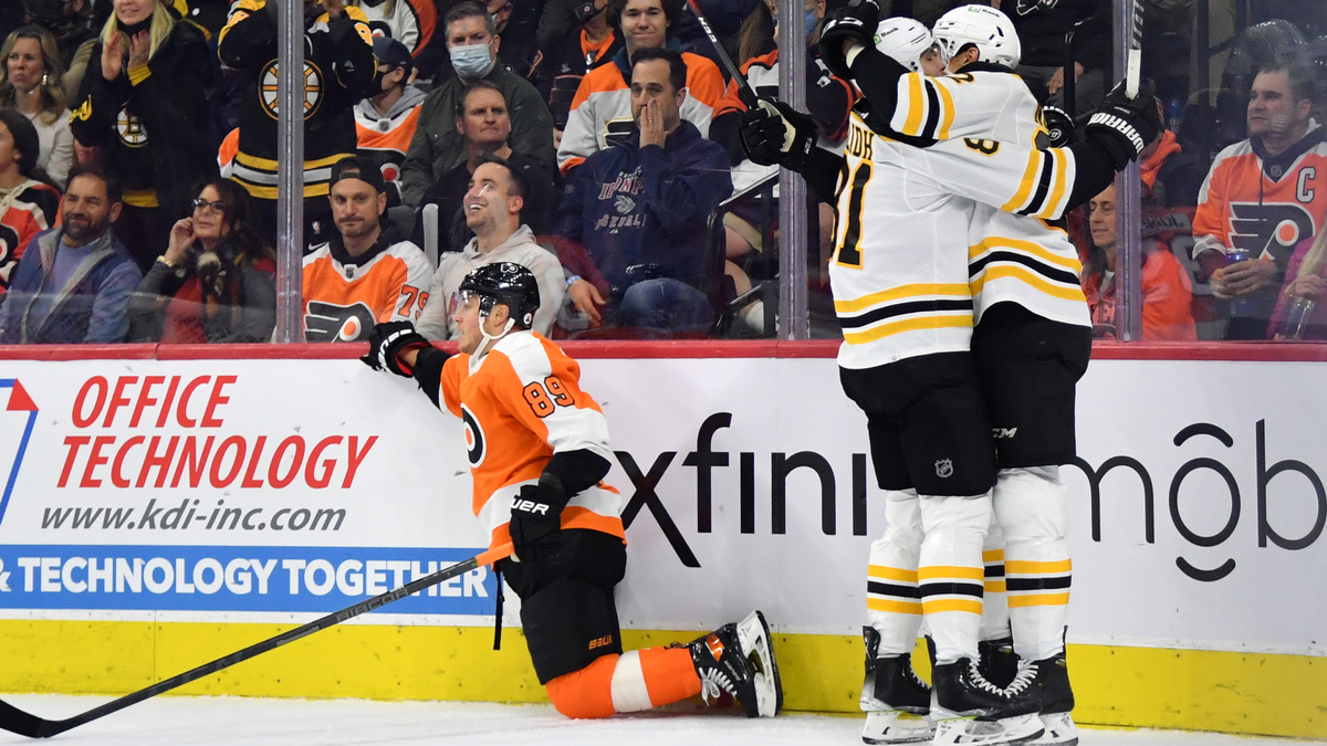 Boston Bruins forwards Tomas Nosek and Anton Blidh