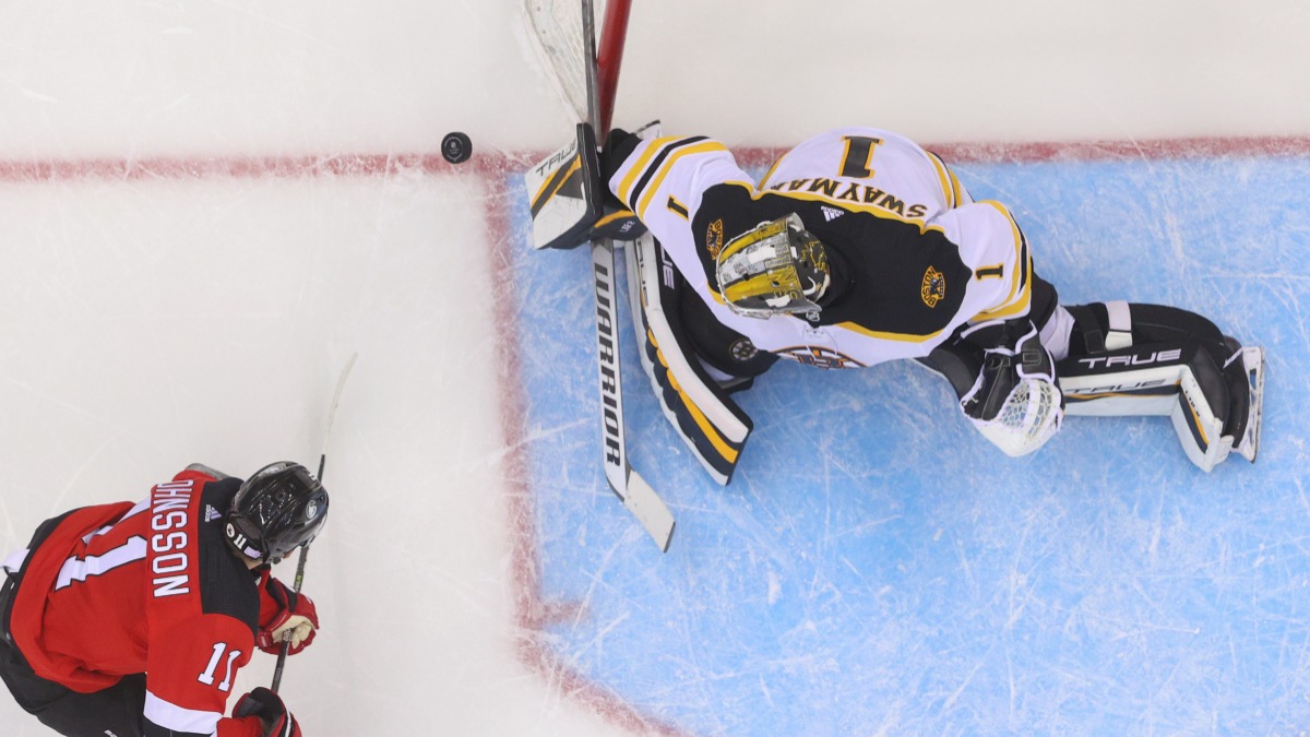 Boston Bruins goaltender Jeremy Swayman