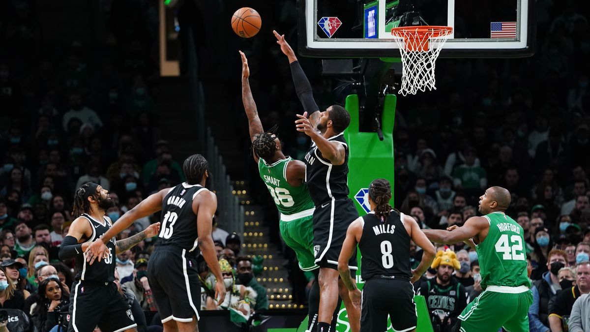 Boston Celtics guard Marcus Smart, Brooklyn Nets guard Kevin Durant