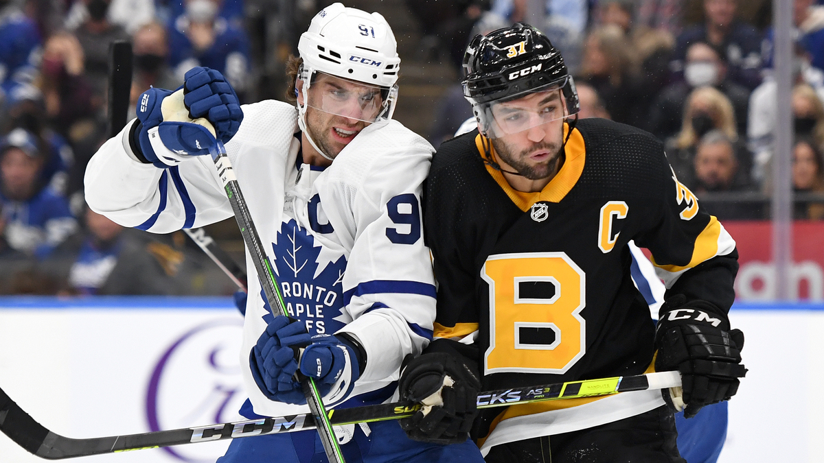 Boston Bruins center Patrice Bergeron, Toronto Maple Leafs' John Tavares