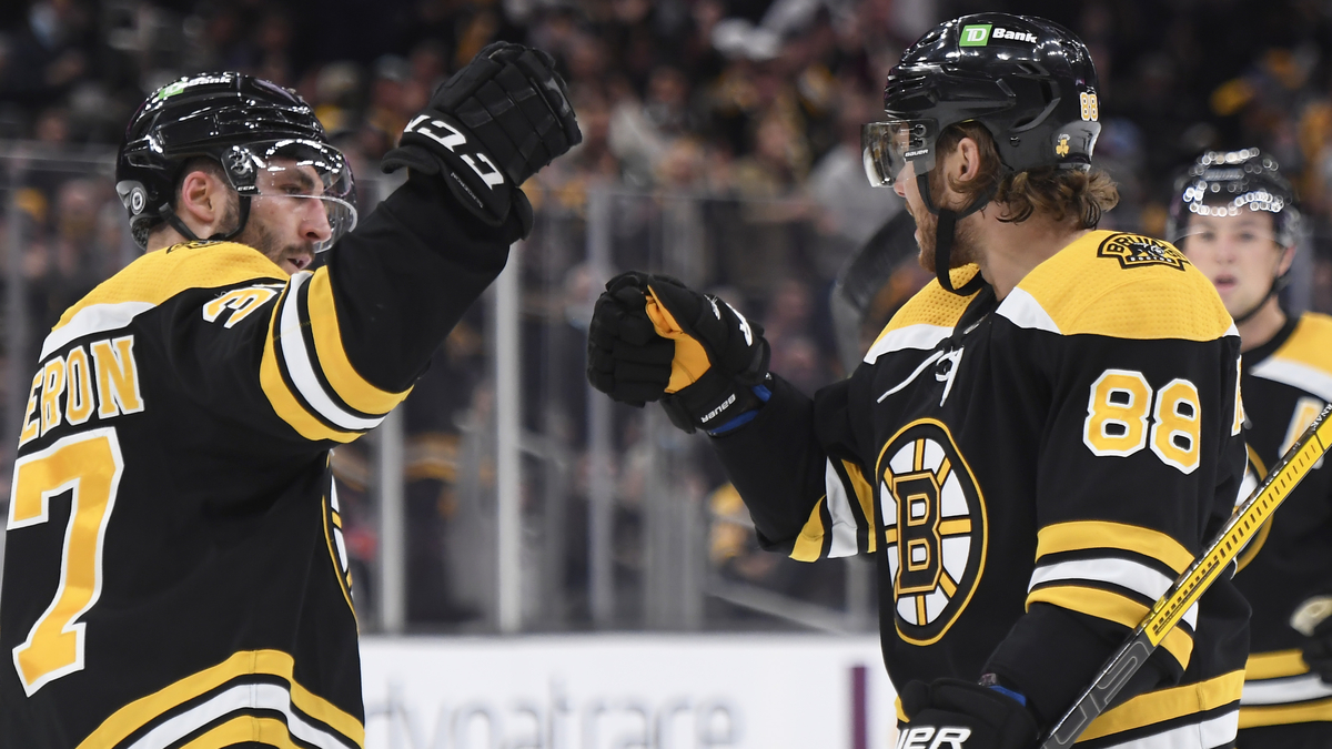 Boston Bruins center Patrice Bergeron and forward David Pastrnak