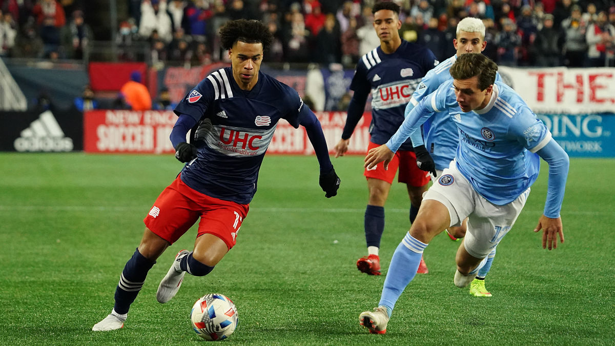 New York Revolution forward Tajon Buchanan, New York City FC defender Malte Amundsen