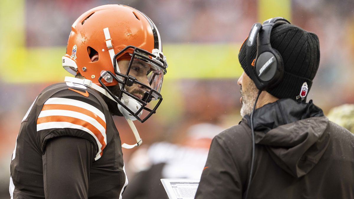 Cleveland Browns quarterback Baker Mayfield, head coach Kevin Stefanski