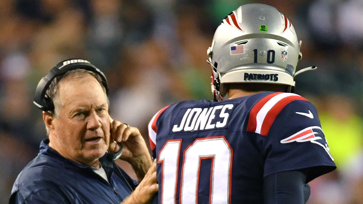Patriots coach Bill Belichick, quarterback Mac Jones