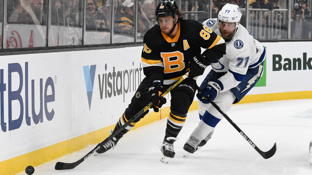 Boston Bruins winger David Pastrnak, Tampa Bay Lightning defenseman Victor Hedman
