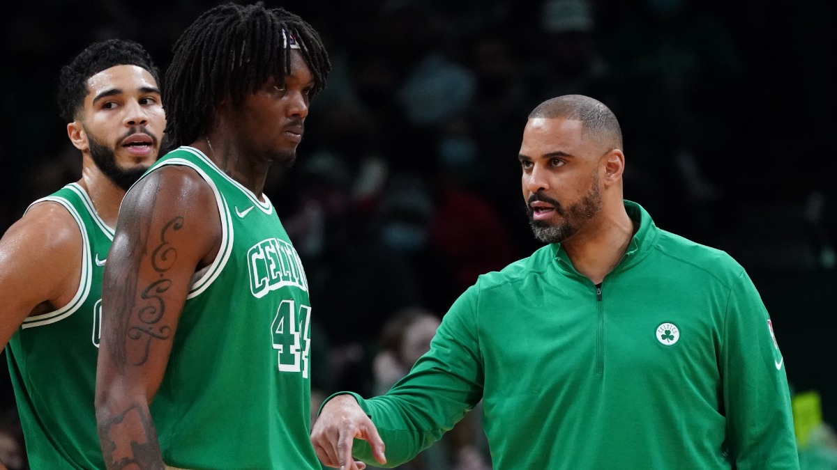 Boston Celtics head coach Ime Udoka, forward Jayson Tatum, center Robert Williams