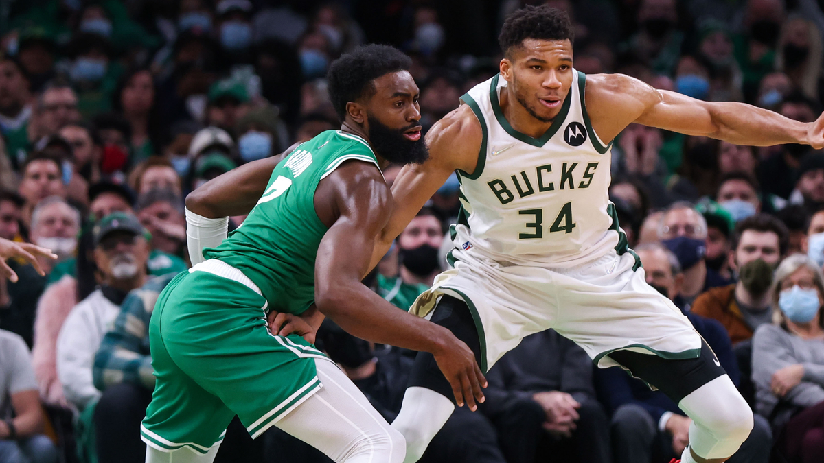 Boston Celtics forward Jaylen Brown, Milwaukee Bucks forward Giannis Antetokounmpo