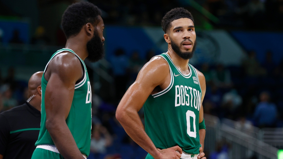 Boston Celtics forward Jayson Tatum and guard Jaylen Brown
